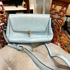 Unique Light Blue Real Leather Crossbody